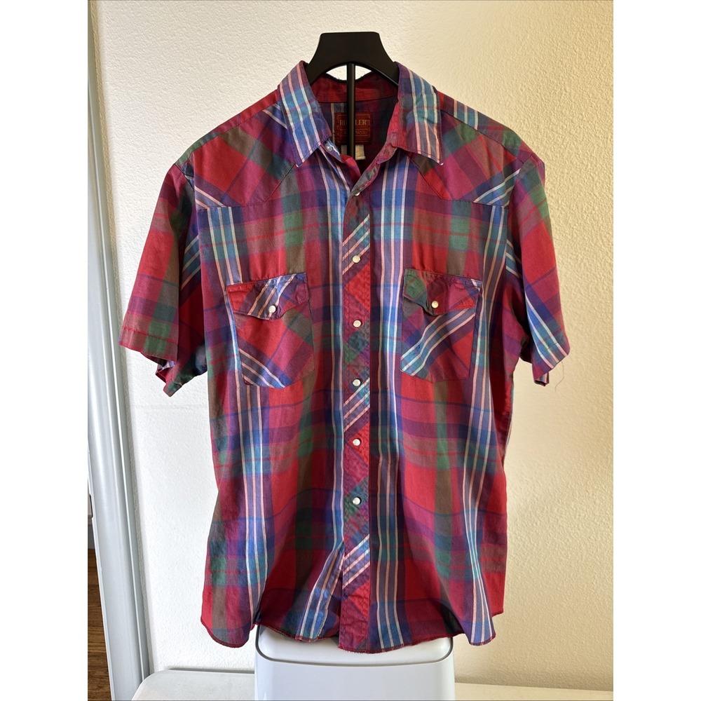Rustler Men's X Long Tails Pearl Snap Shirt Western Cowboy Plaid Size L